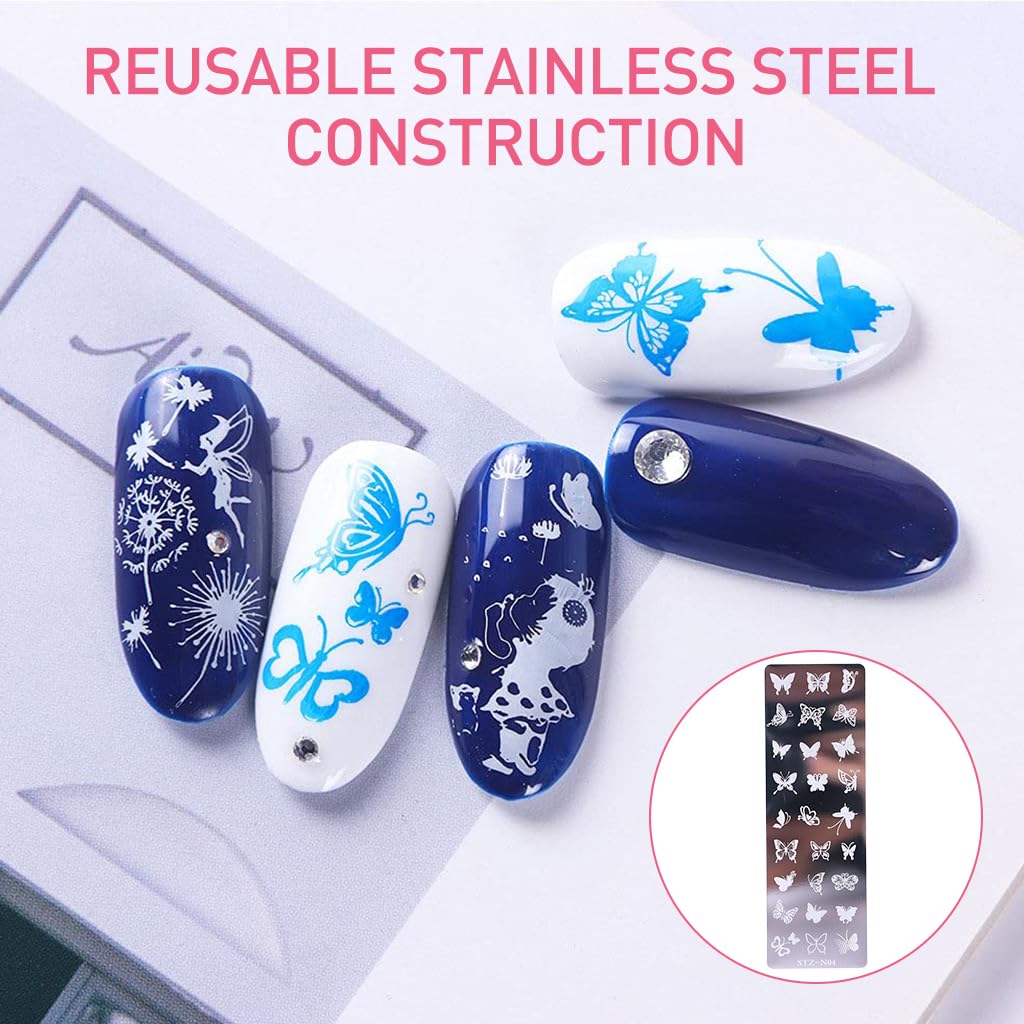 MAYCREATE Nail Art Stamping Plates for DIY Designs featuring 5 Etched Floral Patterns | Stainless Steel