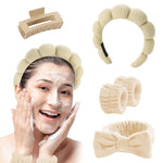 MAYCREATE Face Wash Hair Bands for Women with Coral Velvet Wristbands and Bow Headband | 5pcs Skincare Set