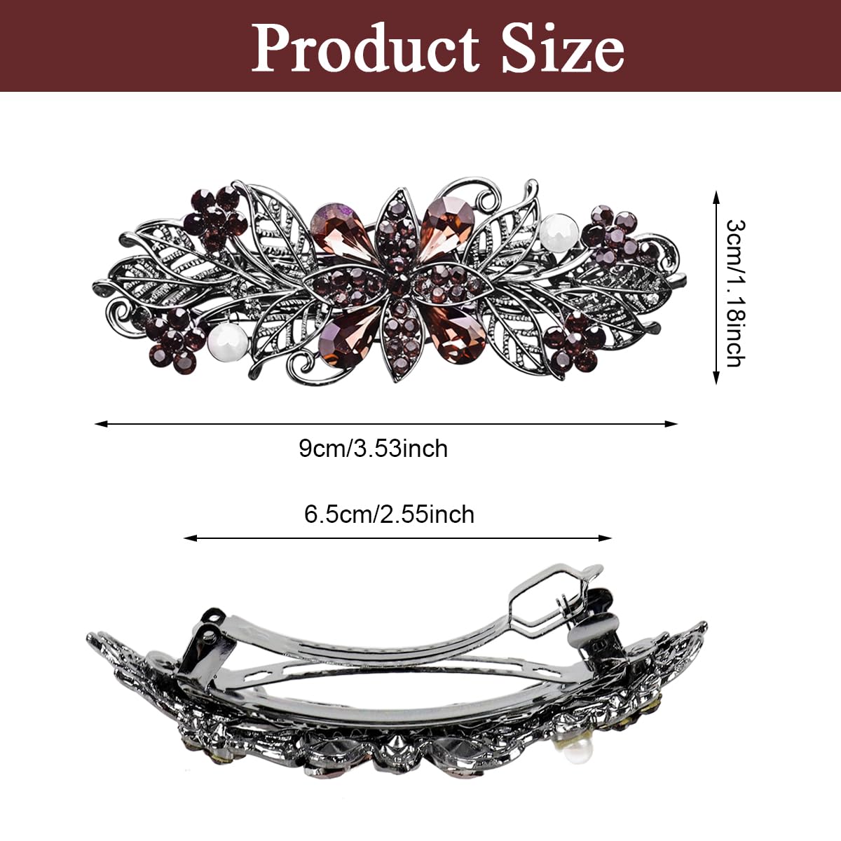 MAYCREATE Hair Accessories for Women featuring 2Pcs 3.5 in Rhinestone Snap Barrettes | Floral Alloy Clips