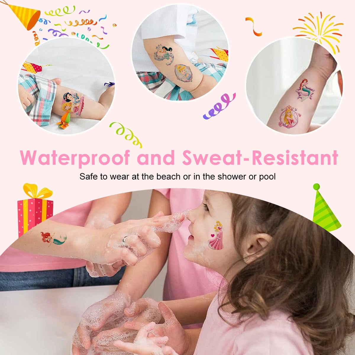MAYCREATE Princess Temporary Tattoos for Kids with Waterproof Design 20 Sheets | 40 PCS