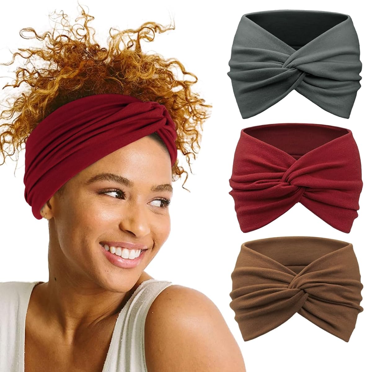 MAYCREATE Wide Hair Band for Women featuring Twisted Knots and 10.43×7.08 in Design | Soft Dacron Stretchy Headbands for Yoga and Makeup