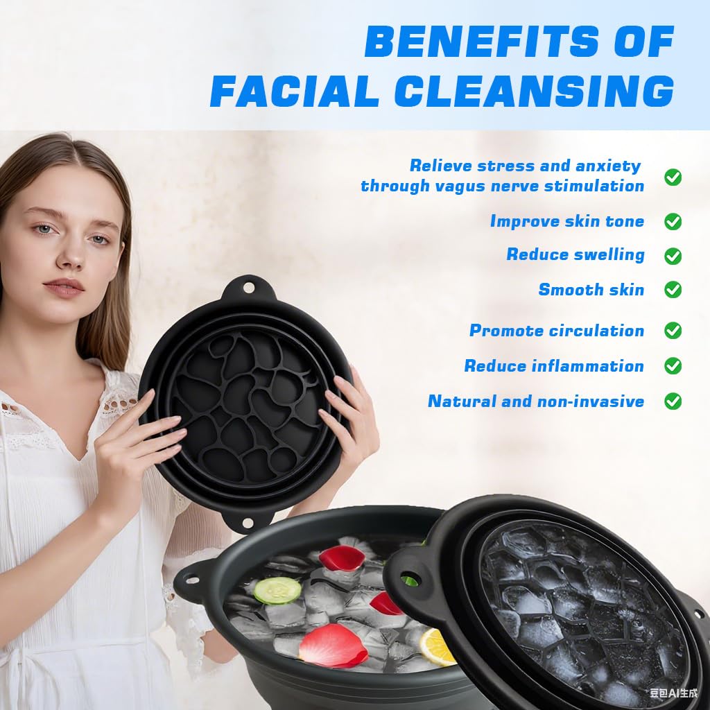 MAYCREATE Silicone Face Washing Basin 10.8 in for Travel and Home Use featuring Collapsible Design | Ideal for Ice Therapy and Skincare Routine