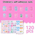 MAYCREATE Press on Nails for Kids with 120 pcs Cartoon Designs & Sticky Tabs | Fun DIY Gift