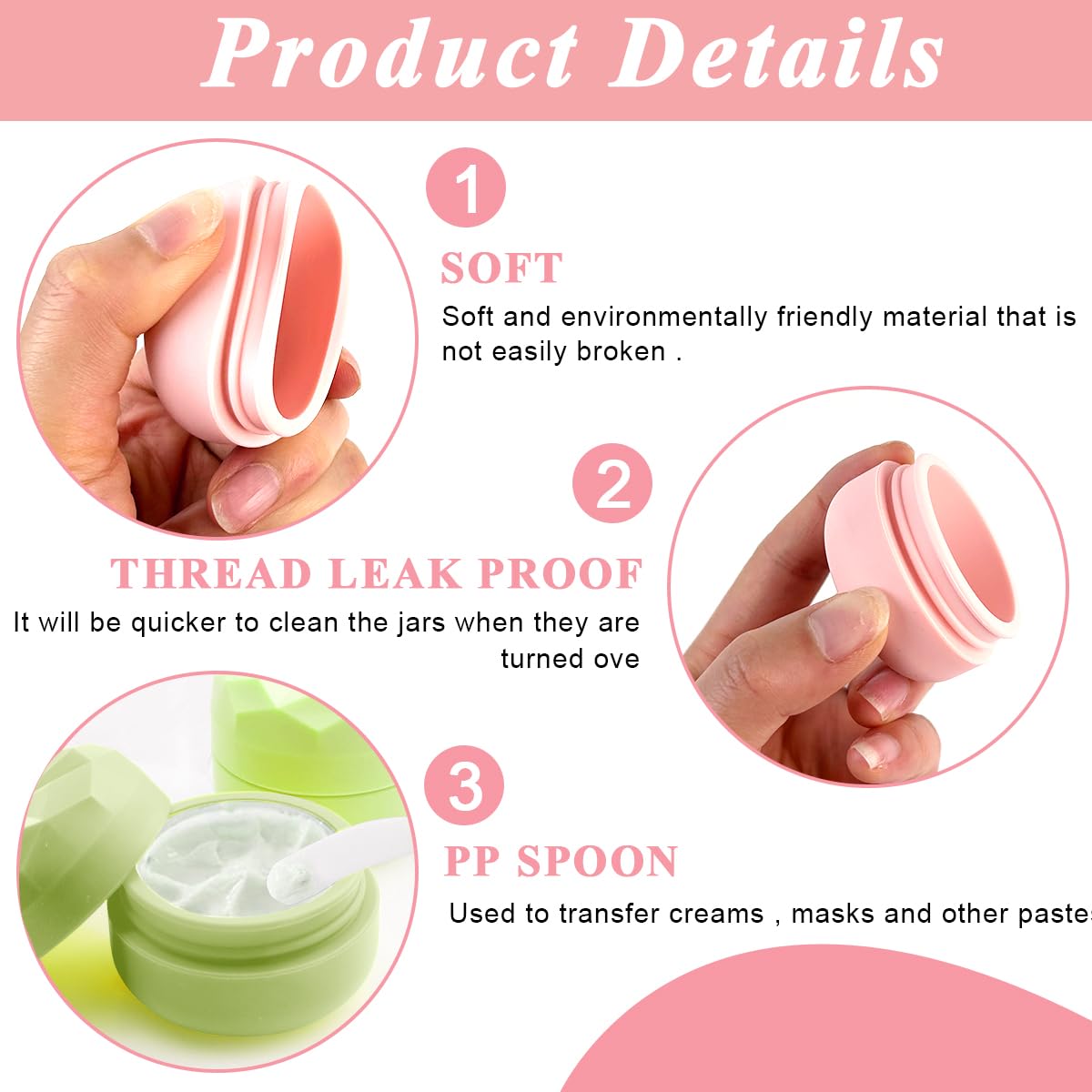 MAYCREATE Silicone Cream Jars for Travel featuring Leakproof Screw Cap 3pcs 20ml Set | Color Bottles for Toiletries