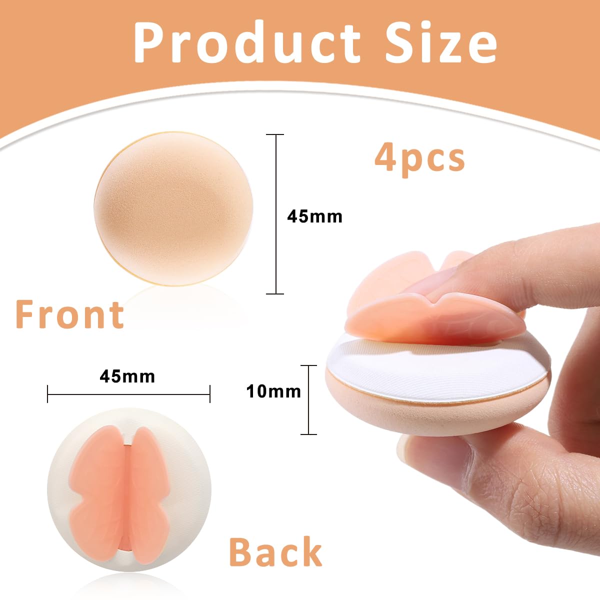 MAYCREATE 4Pcs Powder Puff with Box, Makeup Sponge Puff, Round Makeup Puff Foundation Blender Sponge, Dry & Wet Use Butterfly Wing Beauty Loose Powder Puff