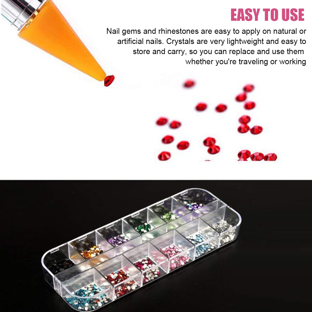 MAYCREATE Nail Art Kit for Women with 48 Pcs Glitter Stones and 15 Brushes | 5 Dotting Pens