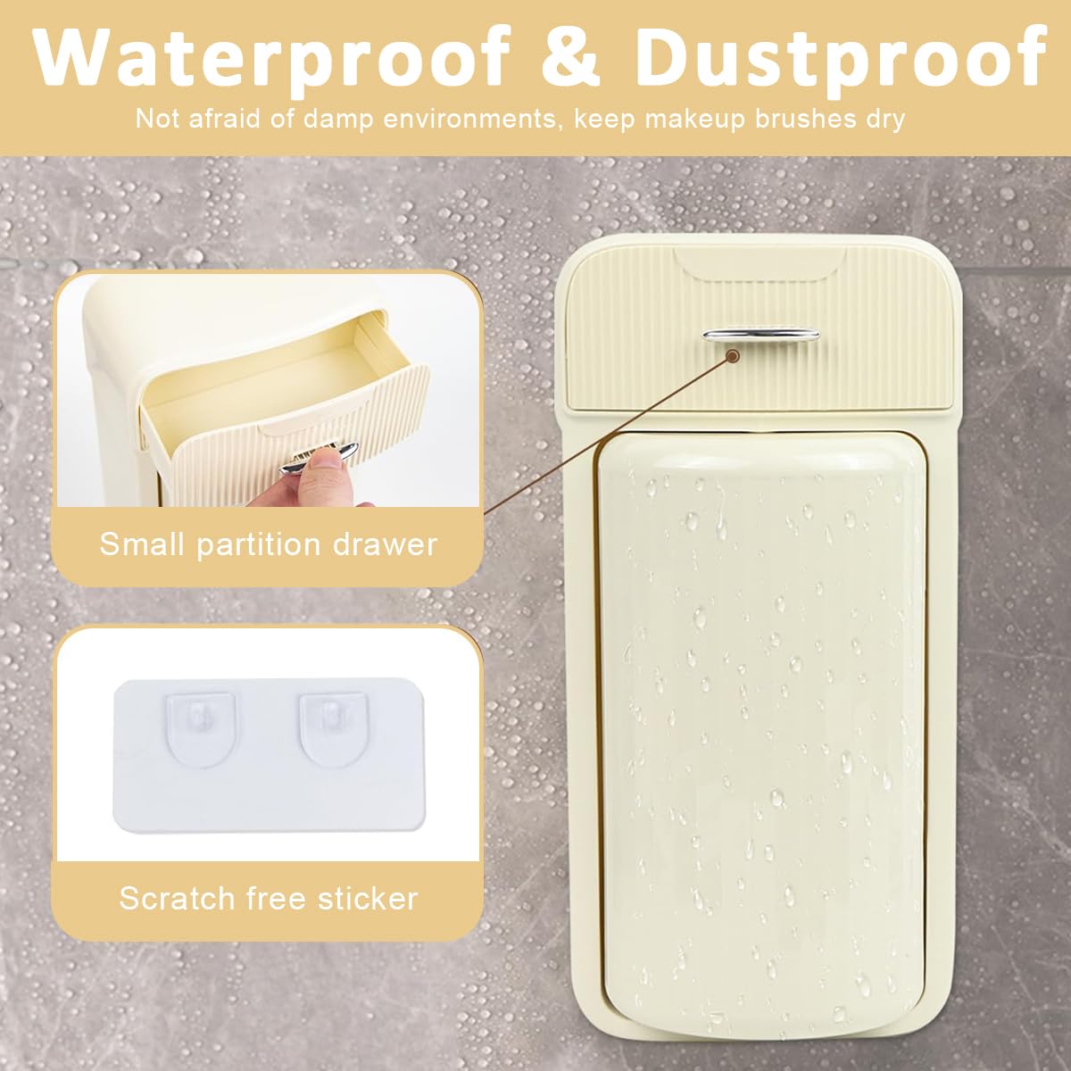 MAYCREATE Makeup Brush Holder with Drawer, Wall Mounted Makeup Brush Organizer, 360° Rotating Large Capacity Cosmetics Organizer Box for Countertop Vanity and Bathroom - Waterproof & Dustproof