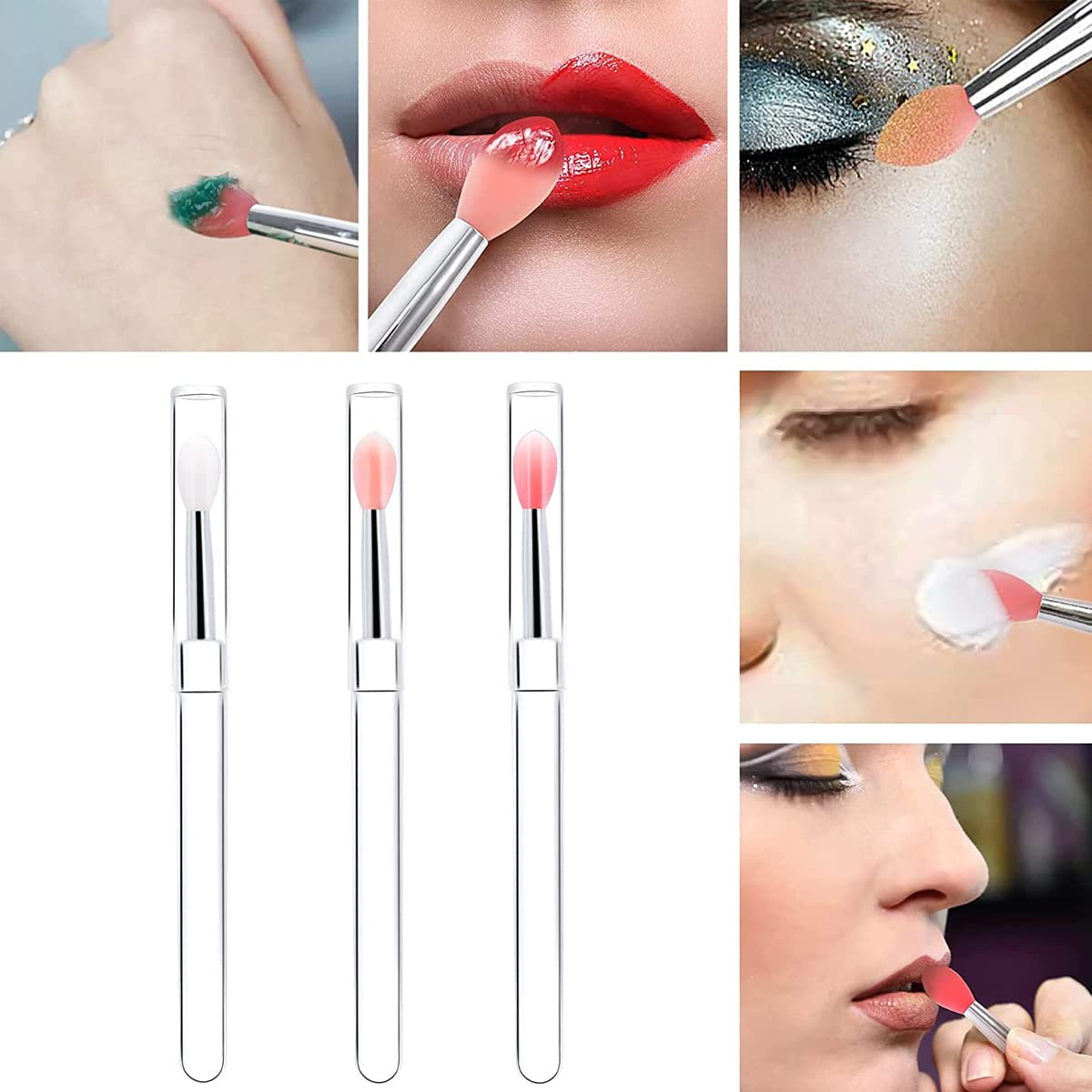MAYCREATE Lip Brush for Lipstick Application with Cover featuring 9PCS Reusable Silicone Tips