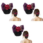 MAYCREATE Hair Bun Net for Women with Clip and Floral Rose Bowknot | 3 PCS Elegant Snood