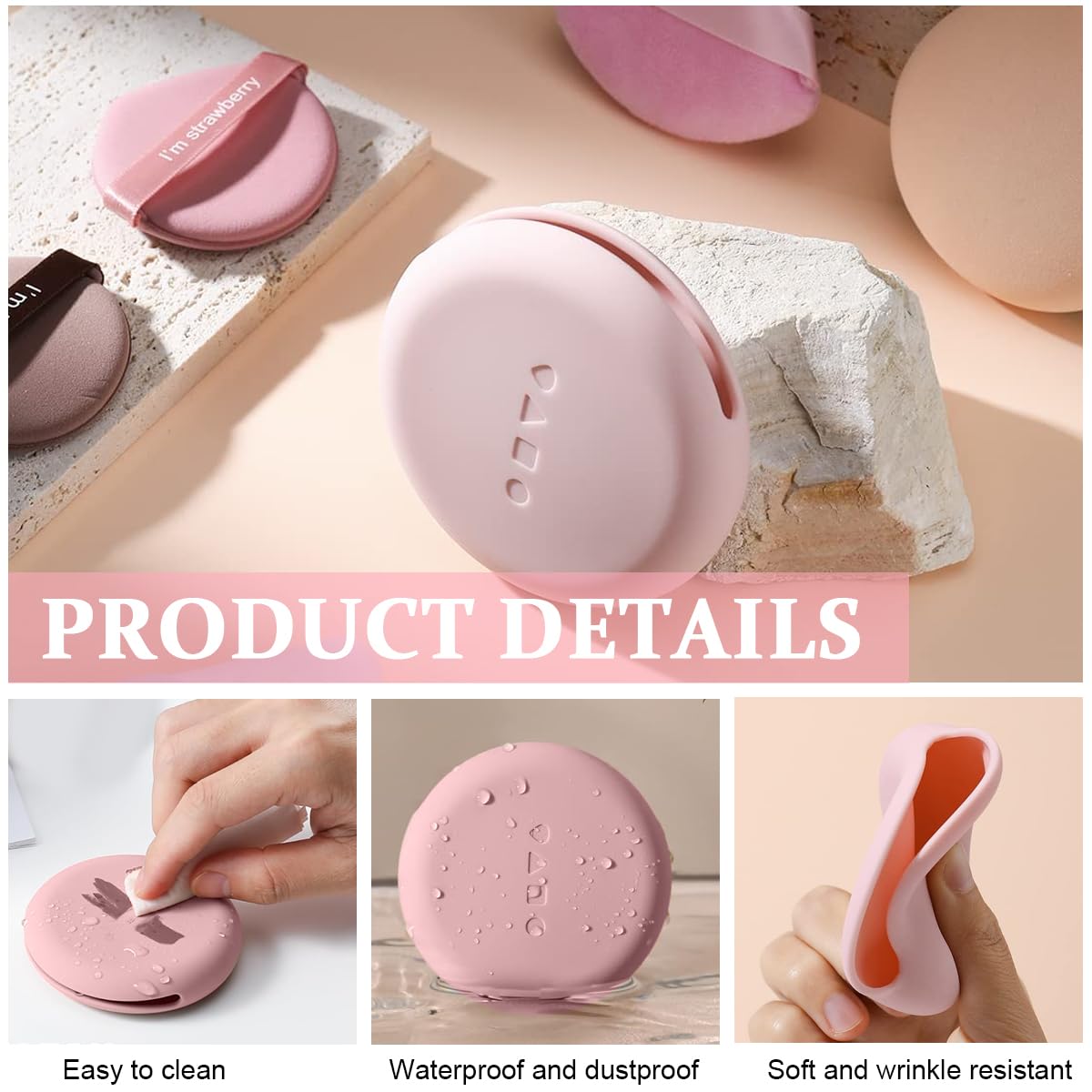 MAYCREATE Silicone Makeup Sponge Puff Holder, Travel Powder Puff Case Organizer, Soft & Durable Beauty Blender Storage - Pink