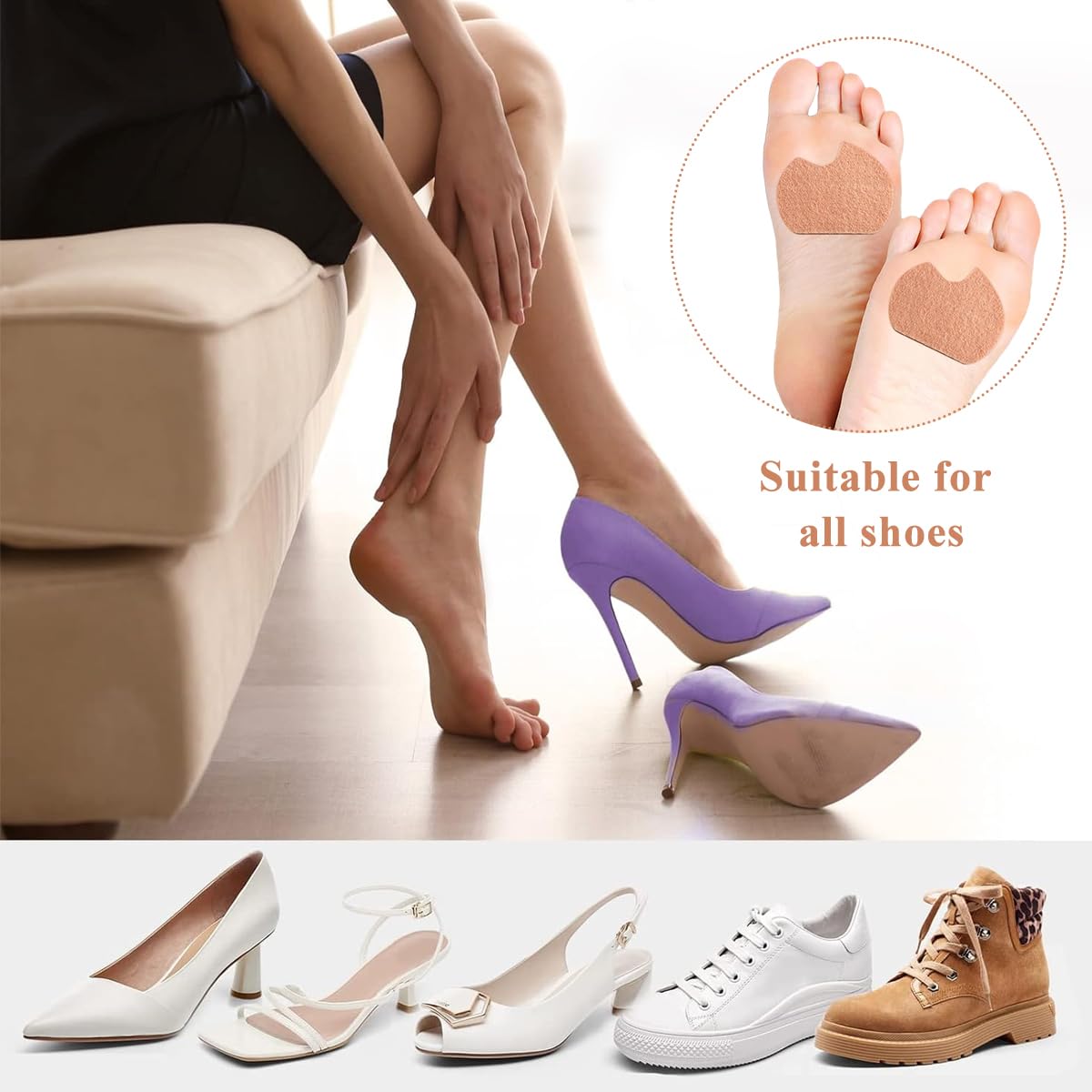 MAYCREATE 3 Pairs Wool Felt Ball of Foot Cushion Shoe Insoles, Foot Pads for Dancer Sesamoiditis Pads, Self-Adhesive Foot Cushion Pads for Men Women Dancing Pain Relief