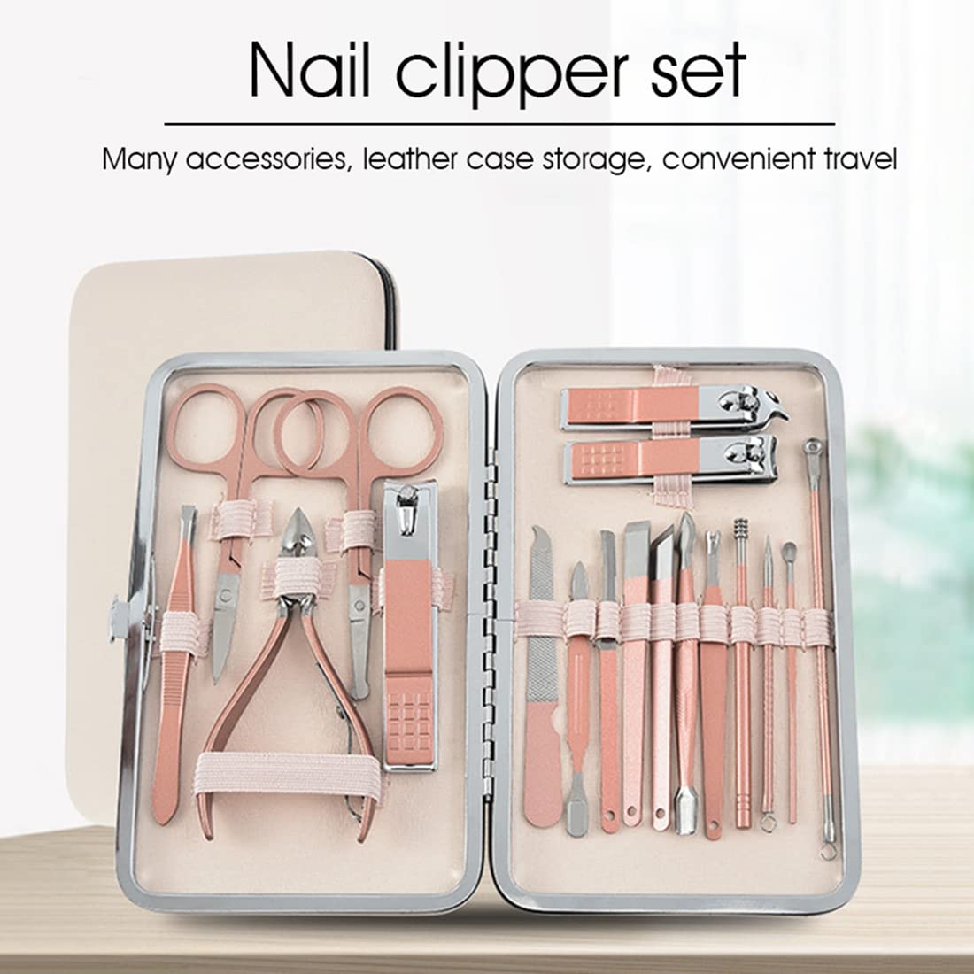 MAYCREATE Stainless Steel Nail Kit for Women Professional Manicure Set Nail Clippers Pedicure Kit - 18 Pieces Grooming kit for Women Portable Travel Kit