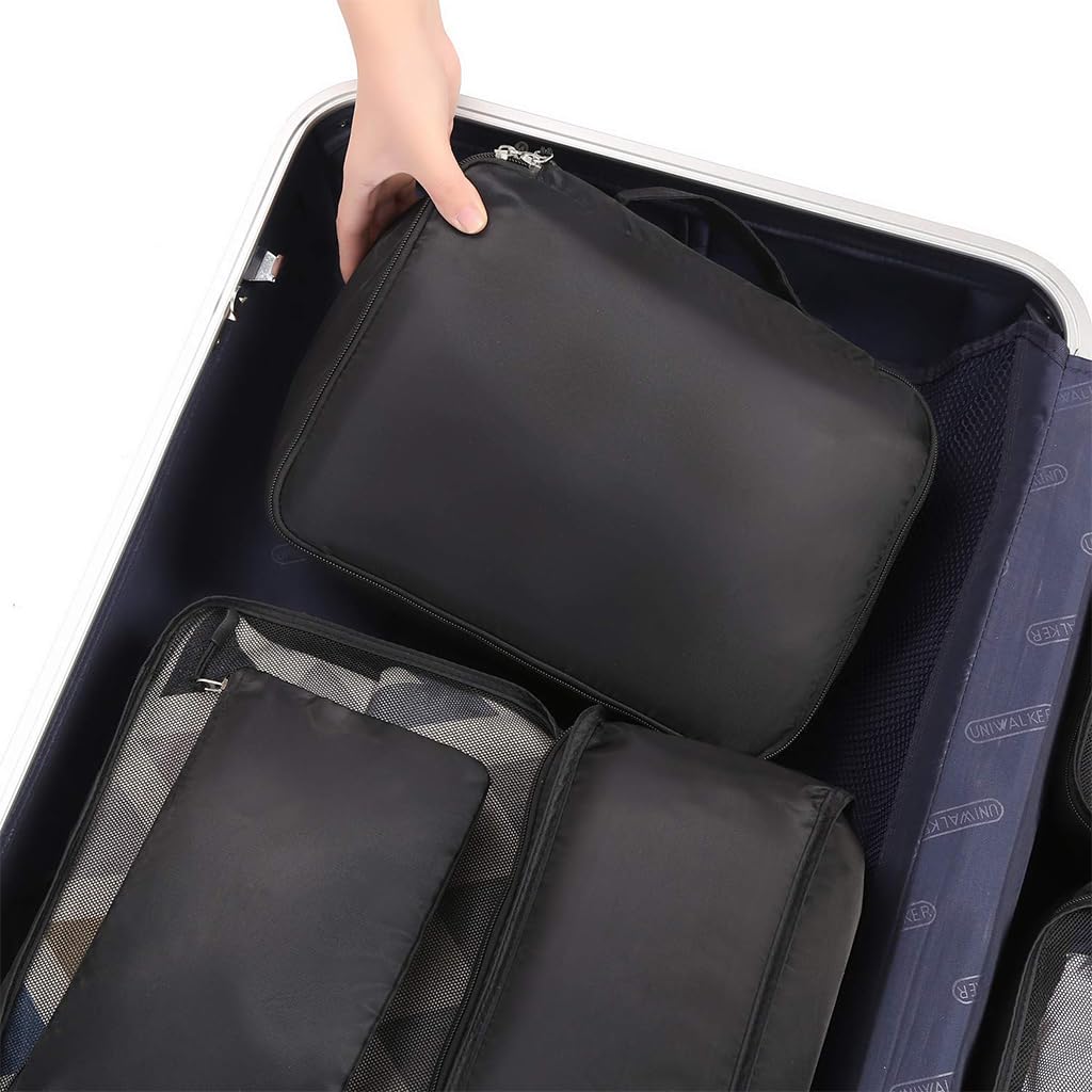 MAYCREATE Travel Organizer Packing Cubes 8 Pcs Set with Mesh Cover Bags and Laundry Bag | Lightweight Polyester Luggage Organizers