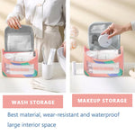 MAYCREATE Travel Cosmetic Bag for Women with Dual Zipper and Mesh Pouch, Pink 22.5×16.5×15.2cm | Waterproof PVC Makeup Organizer