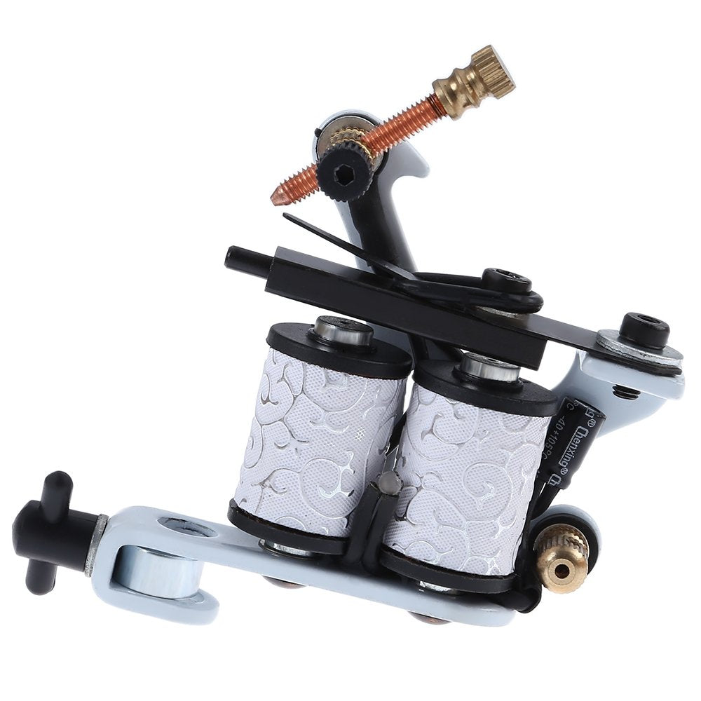 MAYCREATE Tattoo Machine Set for Beginner 2 Machine Gun Pigment Tips Power Supply Set 5 Needle(Silver and Black)