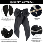 MAYCREATE Large Satin Hair Bows for Women Girls Silk-Like Stylish French Bow Hair Clip Bowknot Hair Barrettes Big Ribbon Bow with Long Tail (Black)