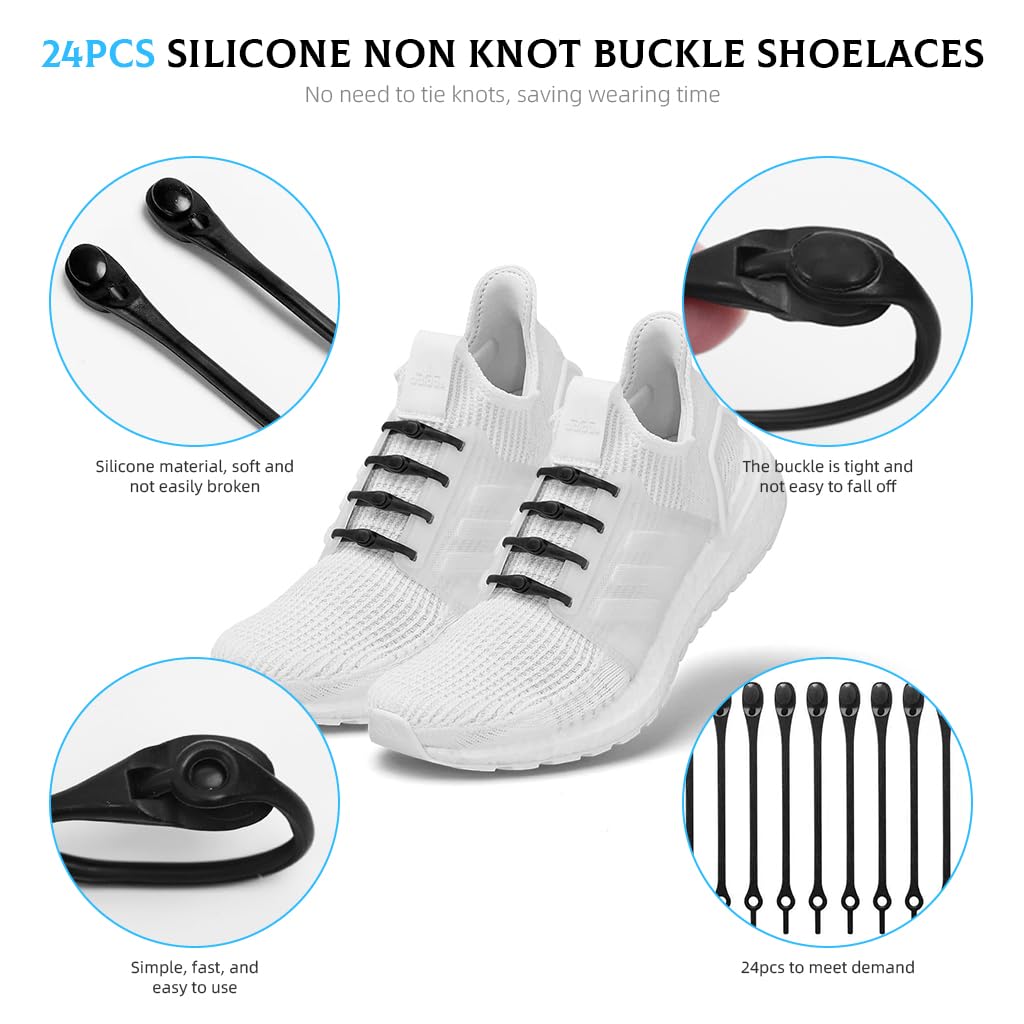 MAYCREATE 24Pcs No Tie Shoelaces, Elastic Thin Shoe Laces, No Tie Replacements Shoes Laces Stretchy Bungee Running Training for Unisex Adults