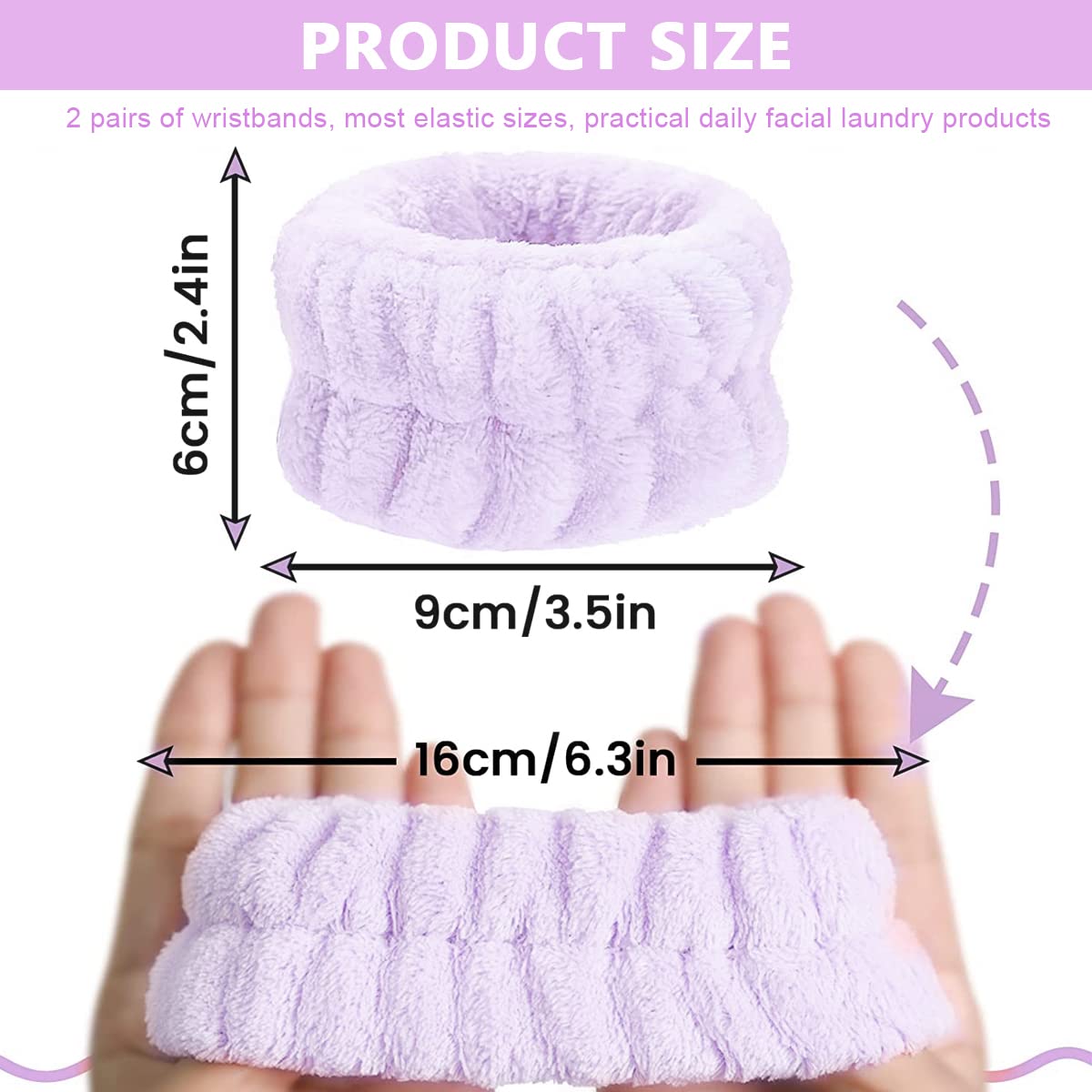MAYCREATE 2 Pairs Spa Wrist Band for Women Face Wash Wristband Super Absorbent Facial Wrist Wash Band Towel Sweat Wrist Band for Girls Face Washing, Yoga, Fitness (Purple+ Gray)