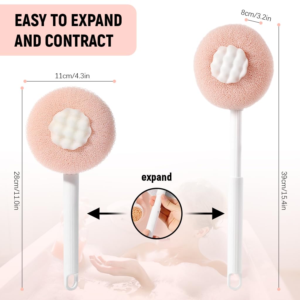 MAYCREATE Back Scrubber for Shower with Dual-Sided Loofah and Bristles | 14.8 in Telescopic Handle