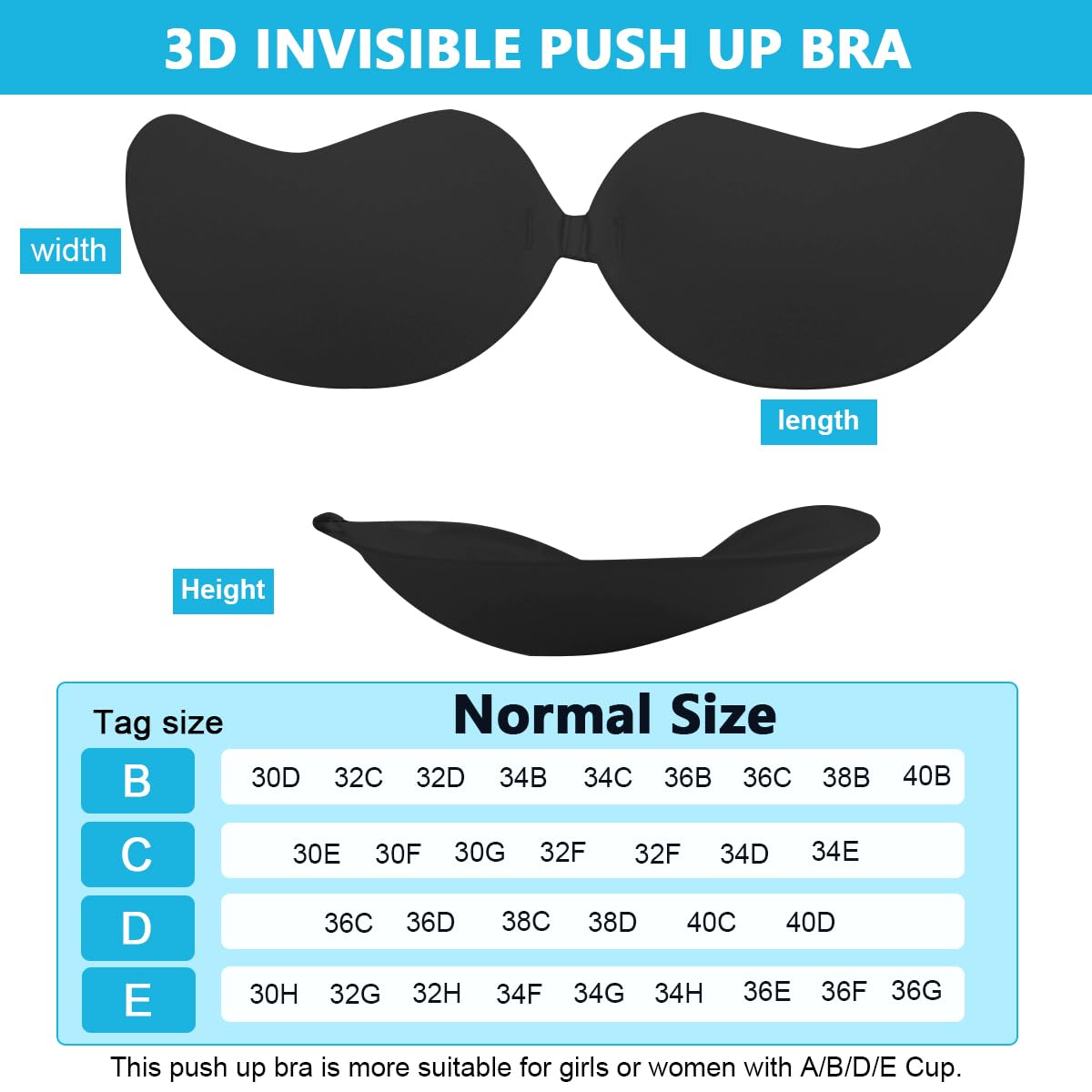 MAYCREATE 1 Pair Silicone Wire Free Stick-On Bra Padded, Adhesive Bra Strapless Silicone Invisible Push Up Reusable Self Sticky Bra for Backless Dress Stick on Bra, Black, C