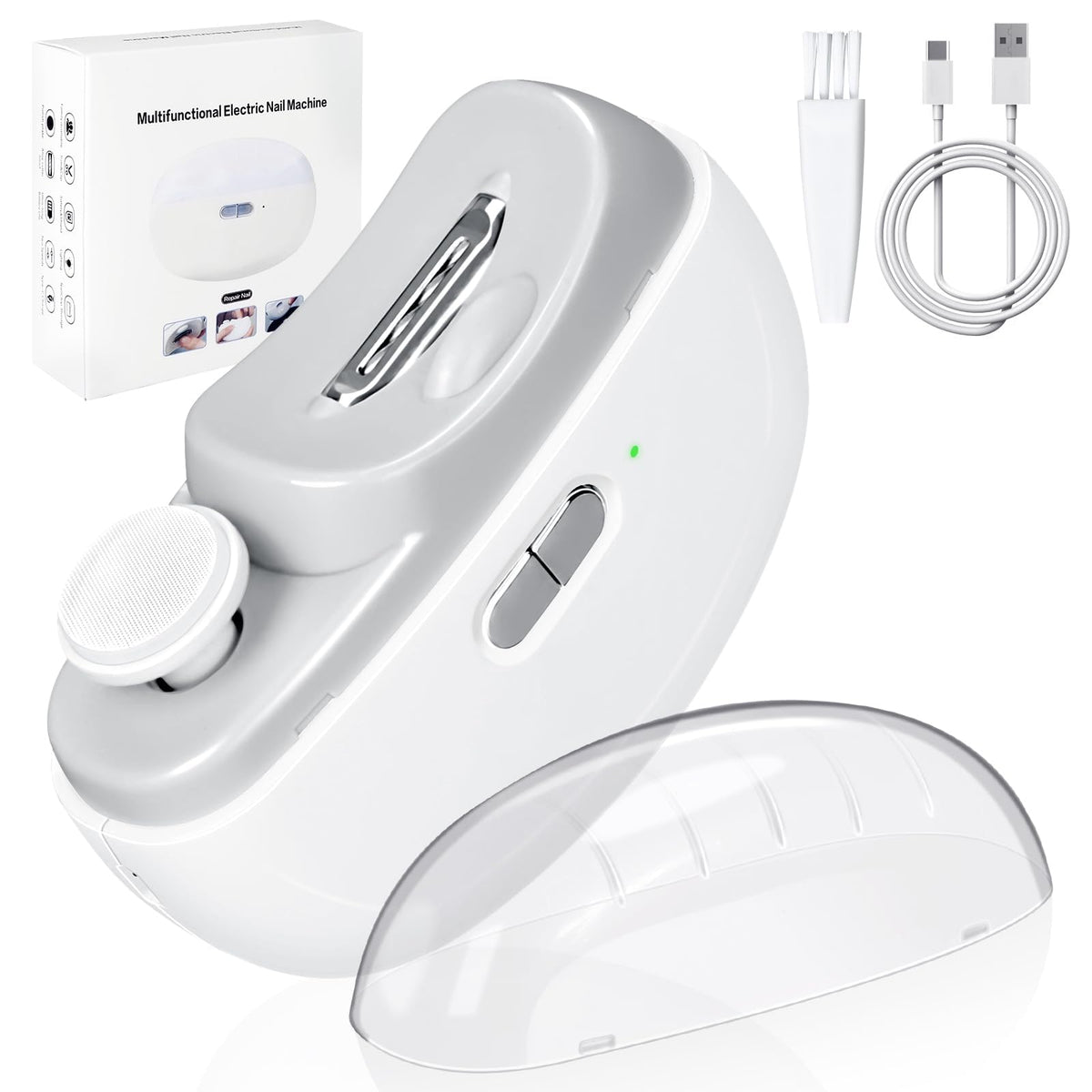 MAYCREATE Electric Nail Clipper with LED, USB 2 in 1 Electric Nail Clipper Nail File with 2 Speeds Anti-Splash Electric Nail Trimmer with Nail Dust Bin Safe Electric Nail Clipper for Baby