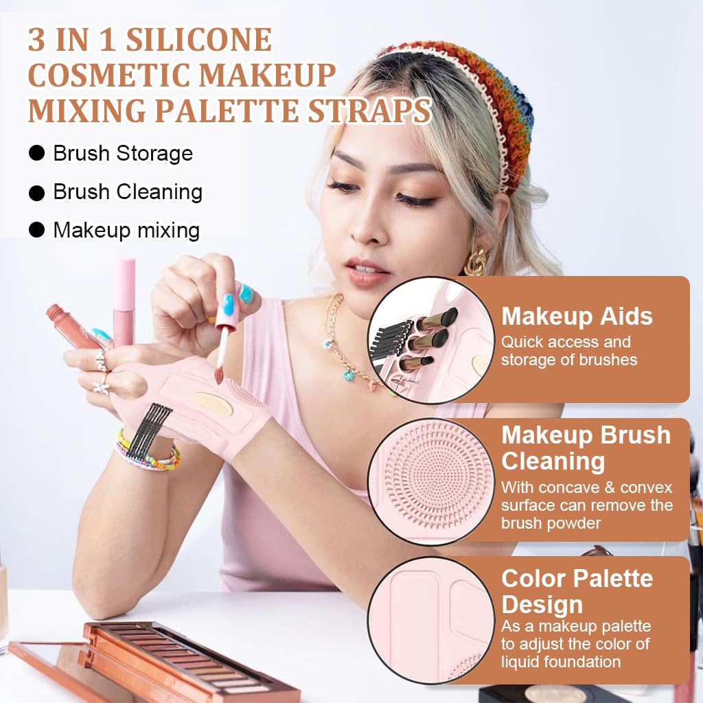 MAYCREATE Multi Makeup Tool Organizer Wristband Professional Makeup Artists Supplies Foundation Palette Wearable Silicone Makeup Assistance Makeup Tool Organizer for Makeup Brushes, Clips