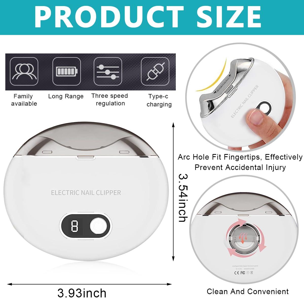 MAYCREATE Electric Nail Clipper with UV Light, USB Rechargeable Electric Nail Clipper with 3 Speeds Anti-splash Electric Nail Trimmer with Nail Dust Bin for Safe Electric Nail Clipper for Baby