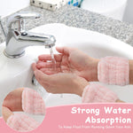 MAYCREATE Face Wash Headband & Wristband Set for Spa and Makeup with Soft Flannel Bow | Pink