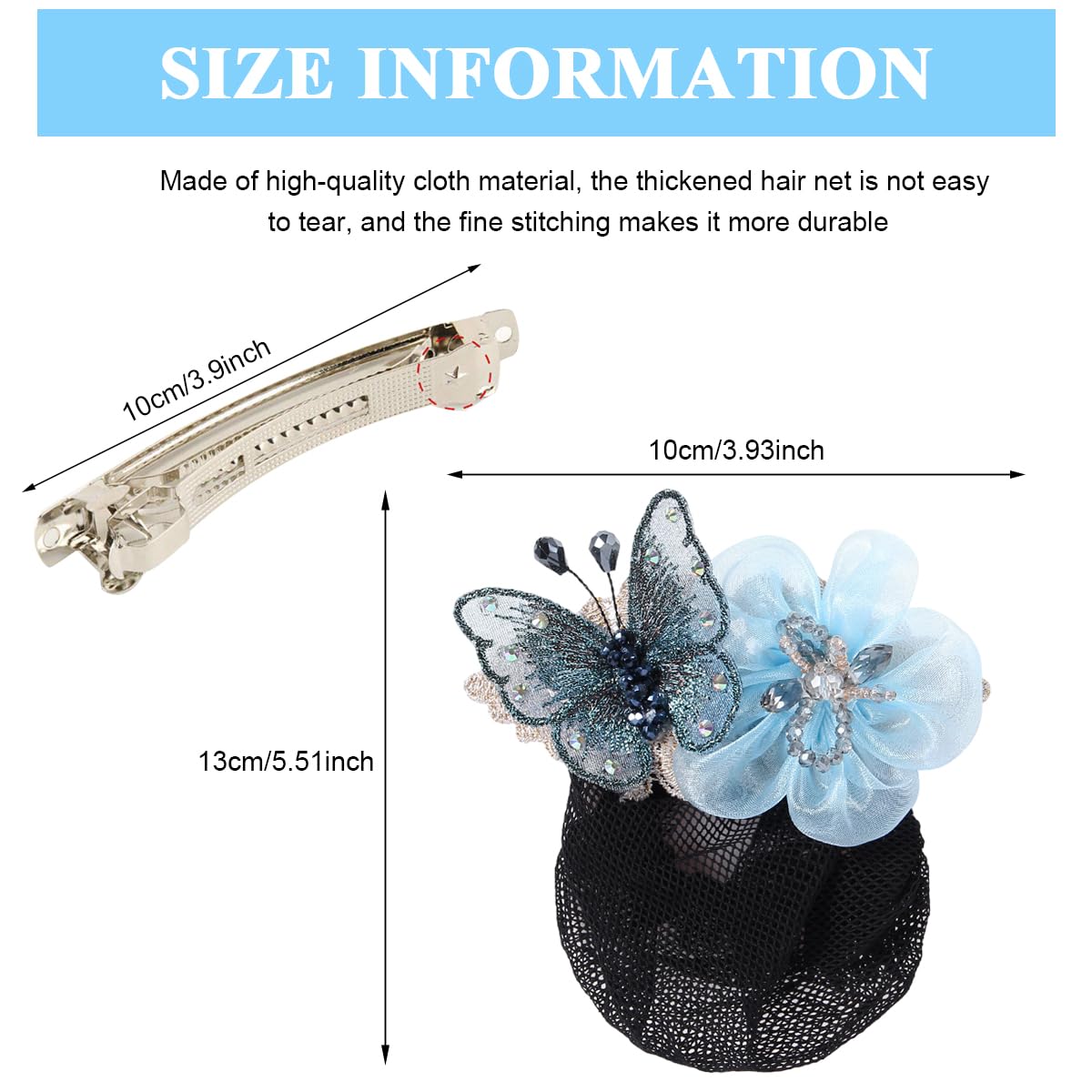 MAYCREATE Women Hair Clip Hair Net for Work and Daily Use featuring Butterfly Decal | Blue 2PCS