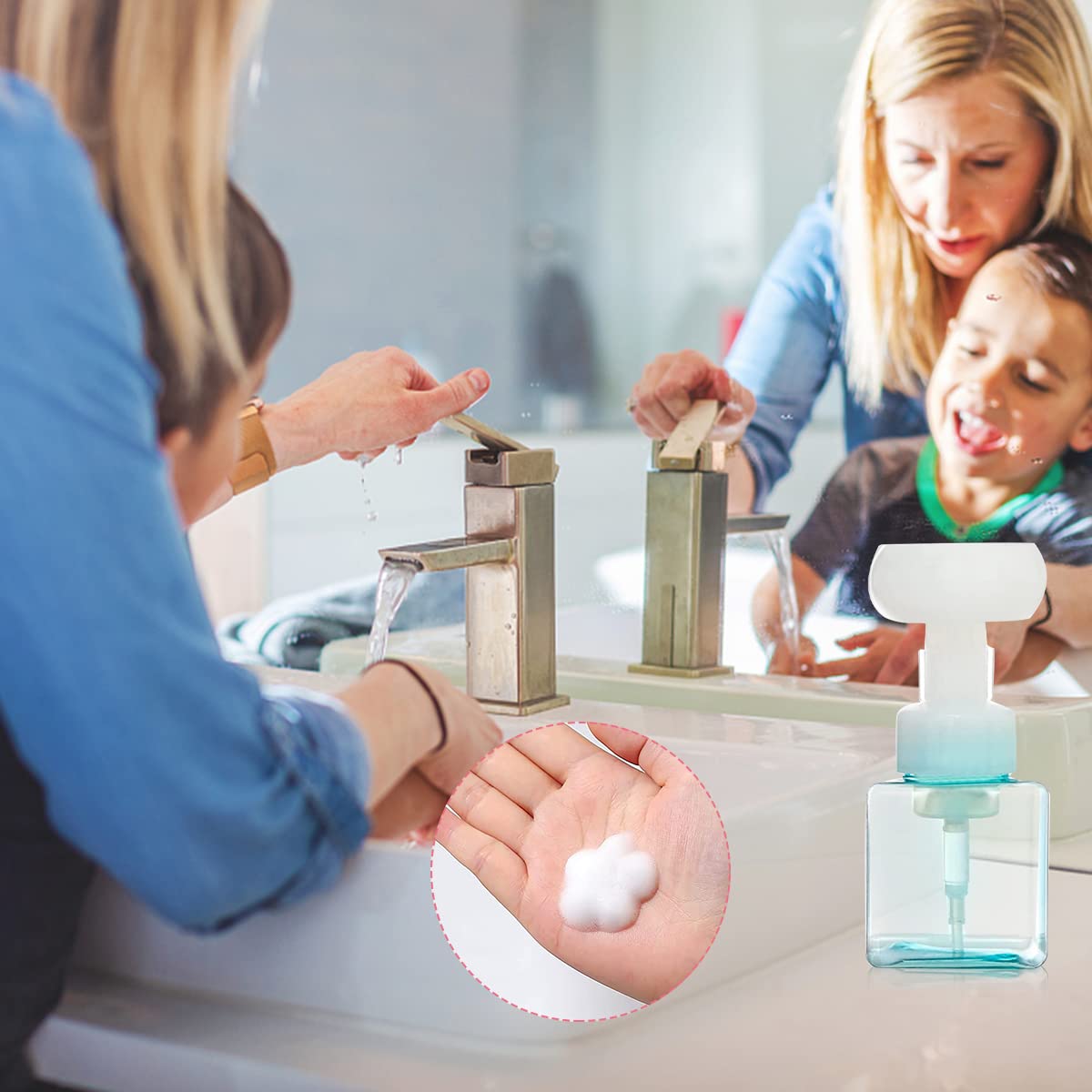 MAYCREATE 2Pcs Foaming Hand Soap Dispenser, 250ml Plastic Empty Flower-Shaped Foam Pump Liquid Soap Dispenser Bottles