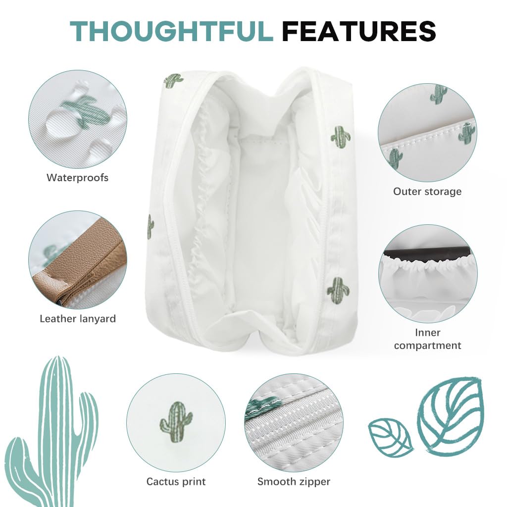 MAYCREATE Makeup Pouch for Travel with Lipstick Slots and Waterproof Polyester 17x11.5x5cm | Cactus Print Organizer Bag for Women