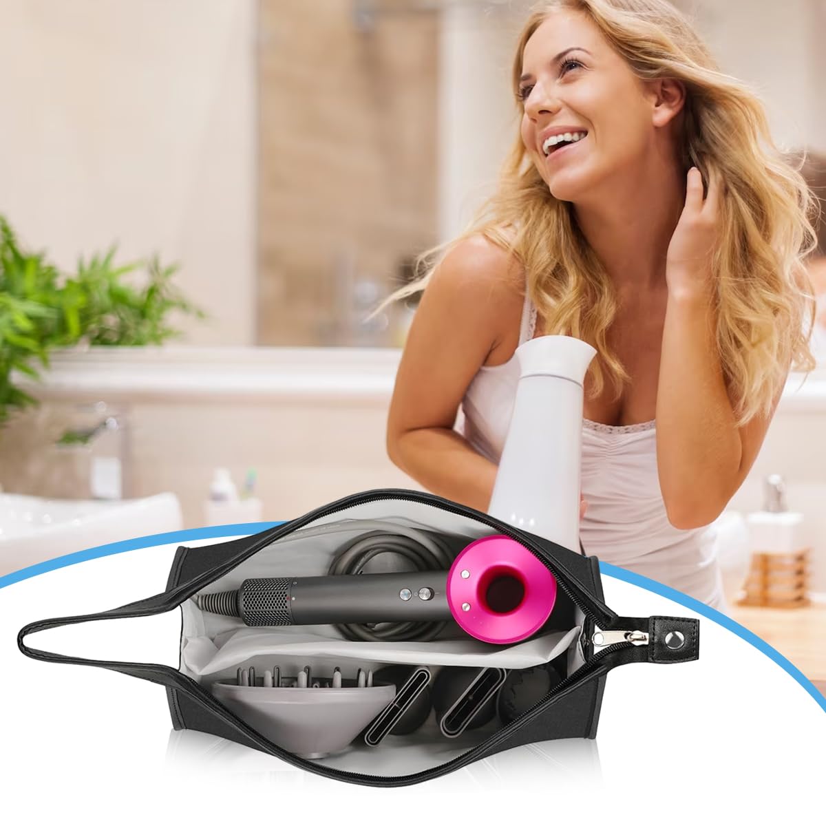 MAYCREATE PU Leather Travel Case for Airwrap Styler Supersonic Hair Dryer, Waterproof Anti-Scratch Dustproof Shockproof Protection Portable Storage Bag Travel Gift Case, Black