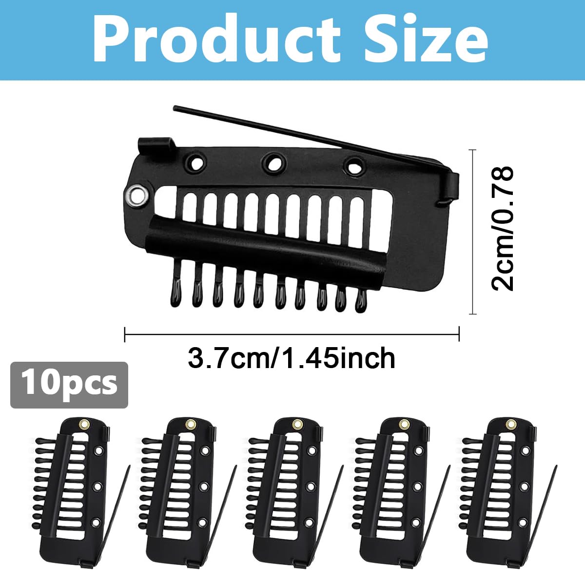 MAYCREATE 10Pcs Chunni Clips with Safety Pins, Snap-on Dupatta Pin Hijab Pins Stainless Steel Wig Clips for Headscarf or Hair Extensions - Black