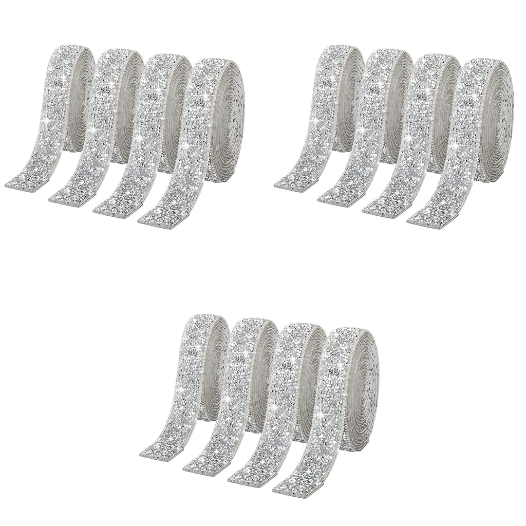 MAYCREATE Self Adhesive Rhinestone Strips for DIY Crafts with 4 Rolls 10mm x 1 Yard Silver | Wall Decoration