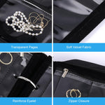 MAYCREATE Jewellery Organiser Box for Home and Travel with 36 Zipper Pockets Featuring Removable Double Sided PVC Bags and Black Oxford Cloth