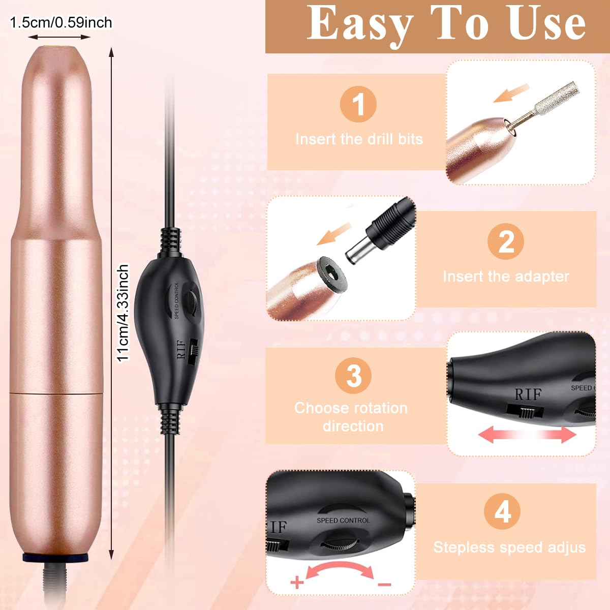 MAYCREATE® Electric Nail Drill File Professional Nail Drill Machine Kit Manicure Pedicure Tools Polishing Set with 6 Nail Drill Bits & Sanding Paper
