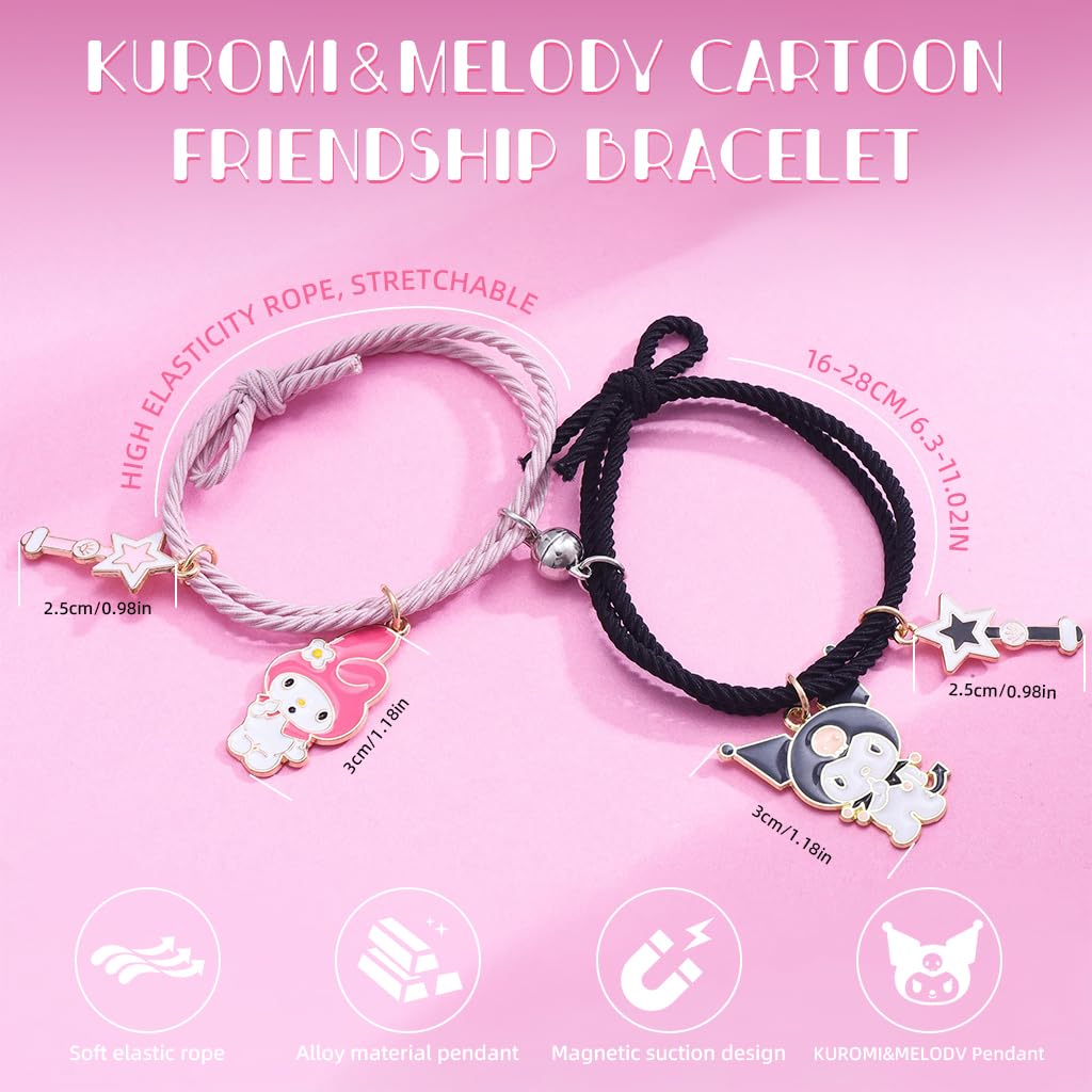 MAYCREATE 2 Pcs Friendship Bracelet for Girls Women Kuromi Couple Bracelet Cute Sanrio Magnetic Matching Bracelets BFF Best Friend Bracelet Long Distance Touch Bracelet Birthday Gift for Girls, Women