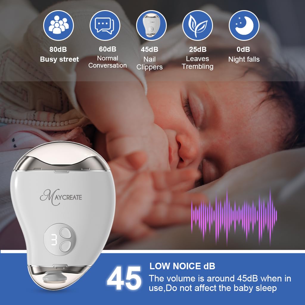 MAYCREATE USB Baby Nail Trimmer with LED Light featuring Dual Head 3 Speeds Safe Filer for Kids and Adults