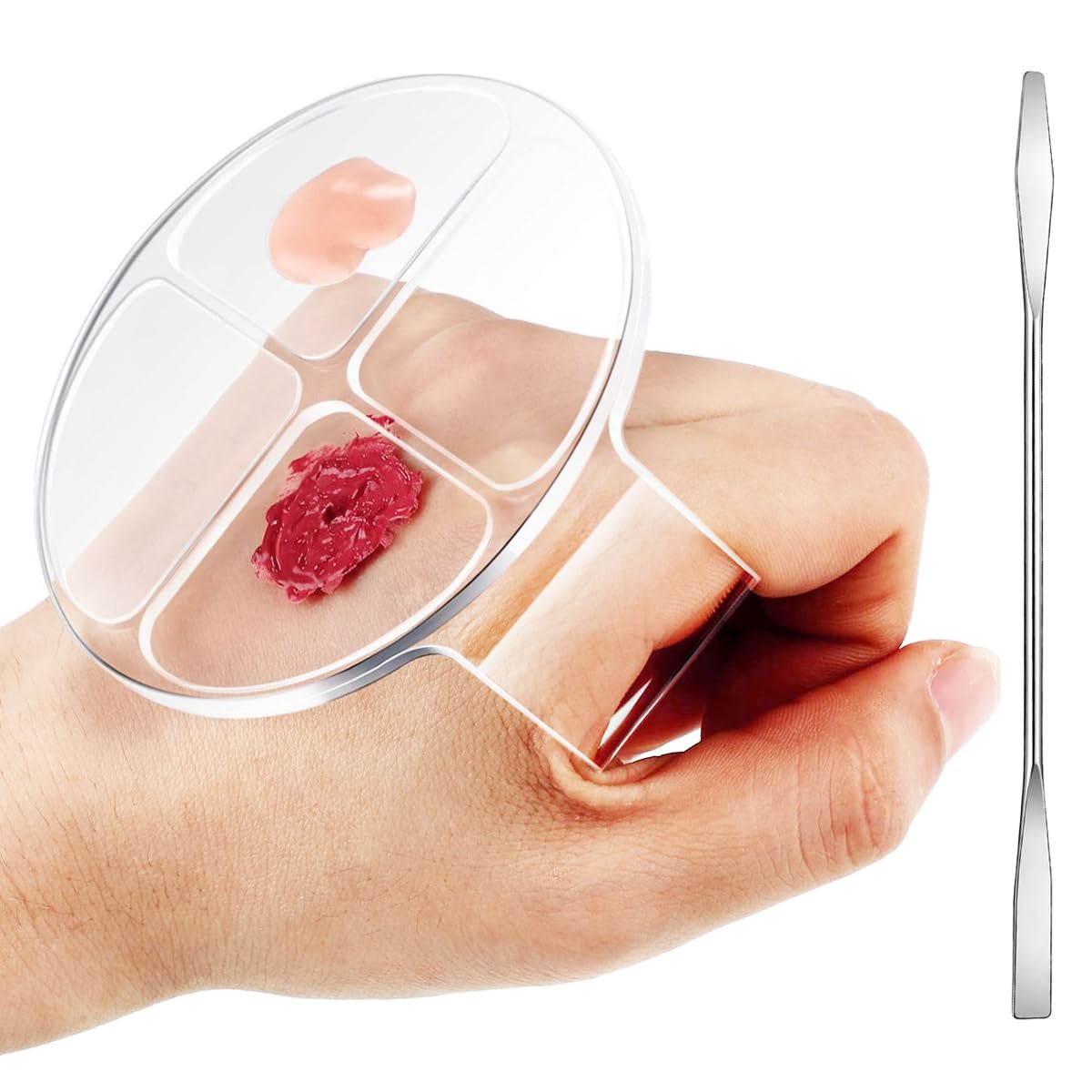 MAYCREATE Hand Makeup Spatula Mixing Palette Set for Artists with 4 Grid Acrylic Design | Includes Double Head Blender Stick