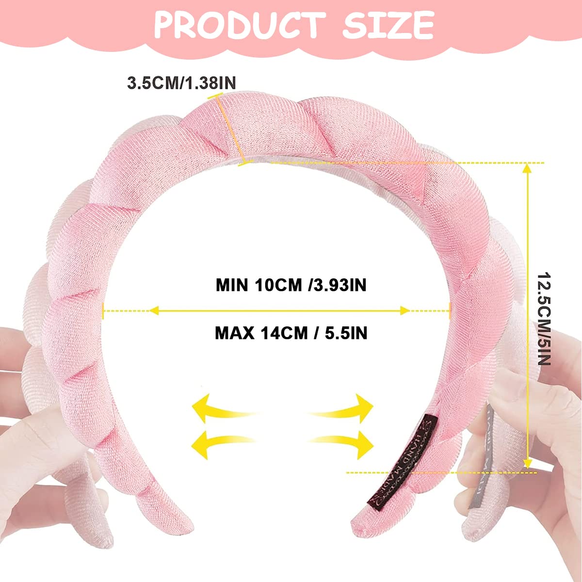 MAYCREATE Spa Headband for Women Girls, Soft Sponge Makeup Headband, Fashion Clouds Hairband Non Slip Hair Hoop Headwear for Washing Face, Shower, Skincare - Pink