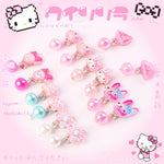 MAYCREATE 7 Pairs Kawaii Girls Earrings Non-piercing Pink Cartoon Kitty Earrings Charming Resin Clip On Earrings for Girls Kawaii Fashion Girls Clip On Earrings Jewelry Gift for Girls
