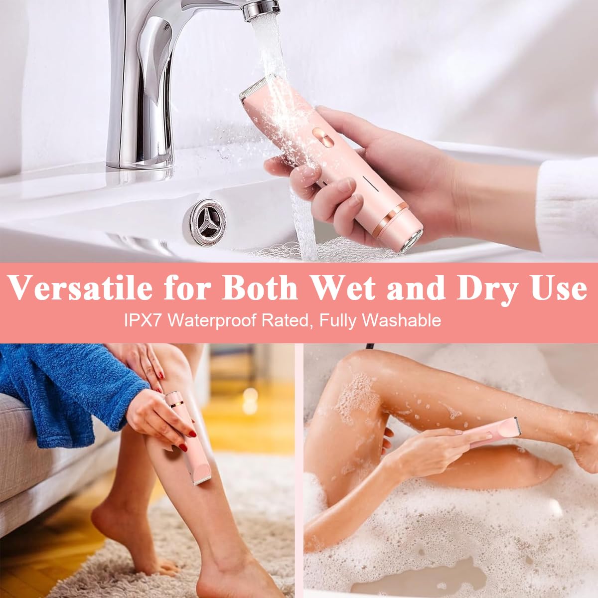 MAYCREATE Electric Shaver for Women 2 In 1 Dual Head Electric Razor USB Cordless Hair Trimmer Shaver IPX7 Waterproof Wet & Dry Use Painless Bikini Trimmer for Bikini Lines, Face Hair, Legs, Under Arm