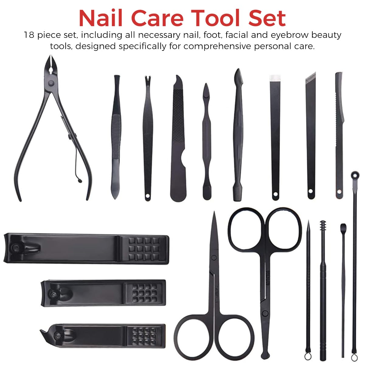 MAYCREATE Manicure Pedicure Kit for Women and Men with 18pcs Stainless Steel Tools | Portable Leather Case for Nail and Eyebrow Care