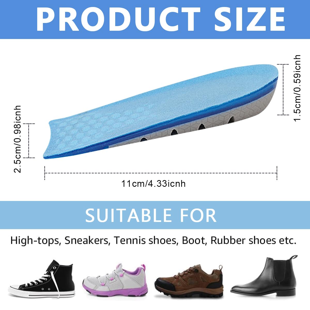 MAYCREATE Heel Lift Inserts Silicone Heel Cup Pads, Heel Cushions with Massaging Gel Cushion Insert for Heel Ankle Pain Heel Spurs for Women&Men, 0.59Inch