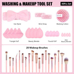 MAYCREATE Makeup Brushes Set for Daily Beauty Routine with 40 Pieces in Stylish Pink | Includes Sponges Headband and Face Pads