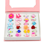 MAYCREATE® 24pcs Adjustable Rings Assorted Cartoon Resin Jewelry Ring for Girls Girl Dress Up Jewelry Box Ring Set Gift Box