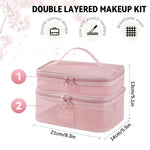 MAYCREATE Makeup Pouch Bag for Travel with Double Layer Organizer Design and Pink Nylon Mesh