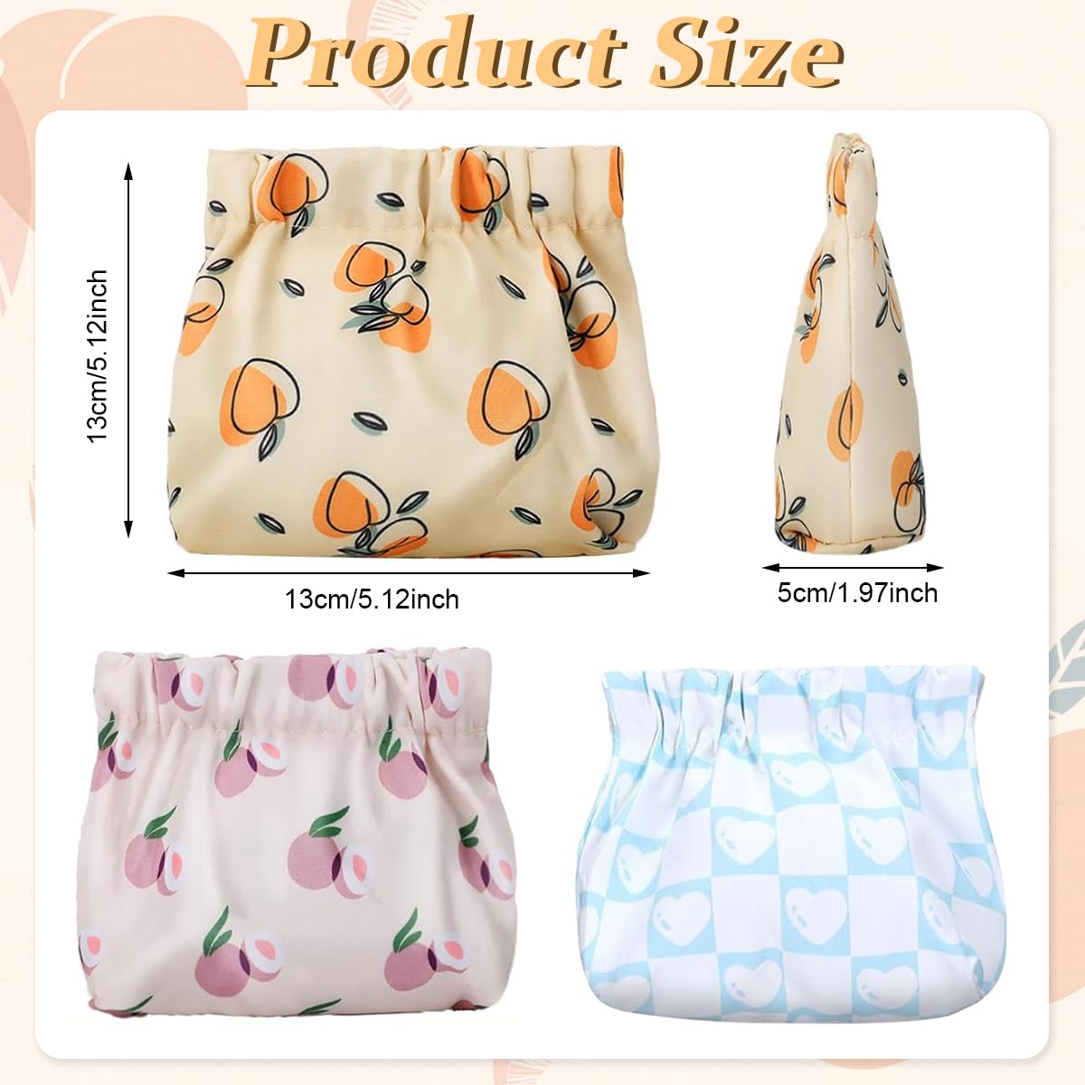 MAYCREATE 3pcs Small Pouches for Women, Mini Cosmetic Makeup Pouch for Girls, Stylish Prints Lipstick Coin Pouch, Squeeze Open Jewelry Storage Bag Hair Accessories Organizer