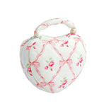 MAYCREATE® Cotton Quilted Makeup Bag Pouch Travel Heart Shaped Cosmetic Bag, Sweet Stylish Pink Rose Bow Pattern Storage Organizer Pouch for Daily & Travel, 18x19x6cm