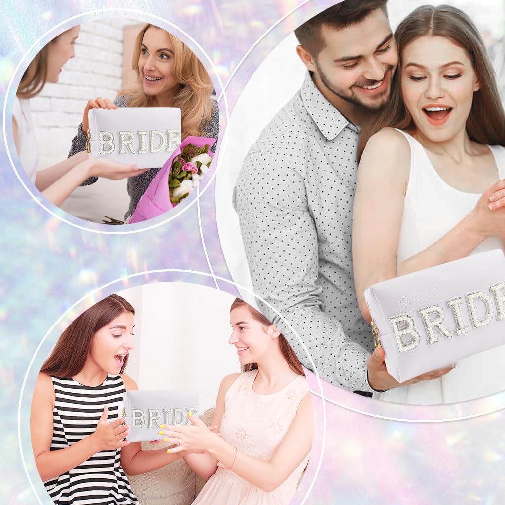 MAYCREATE Bride Makeup Pouch for Weddings featuring Pearl Rhinestones and Zipper Closure 20.5x8x12.5cm